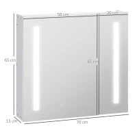Illuminated Bathroom Mirror Cabinet 650 x 700Hmm LED Bathroom Mirror with Lights Touch Switch, Adjustable Shelf,  USB Charge, White(m-3)