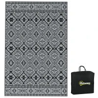 Outsunny 182 x 274cm Reversible Patterned Outdoor Rug, with Bag - Black/Grey(m-1)