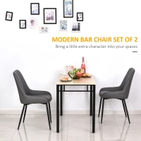 HOMCOM Set Of 2 Quilted PU Leather Dining Chairs with Metal Frame 4 Legs Foot Caps Home Seating Modern Stylish Executive Grey(m-5)