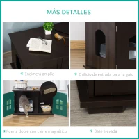 PawHut Casa para Gatos de Madera Mueble Arenero para Gatos 2 en 1 con Armario de Almacenaje Encimera Amplio 2 Puertas con Ventanas y Orificio de Entrada Lateral 80,3x52,6x48,8 cm Café(m-6)