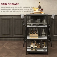HOMCOM Ensemble table de bar avec 2 tabourets et étagères de rangement pour salle à manger, cuisine, gris et noir(m-6)