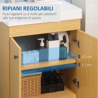 kleankin Mobile Bagno sotto Lavabo in Truciolato con Ripiani Regolabili e Lavello Curvo, 60x41.5x88 cm(m-6)