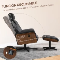 HOMCOM Sillón Relax con Reposapiés Reclinable hasta 135° Giratorio 360° con Reposacabezas Ajustable 84x83x103 cm Negro(m-4)