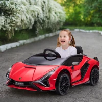HOMCOM Coche Eléctrico para Niños de +3 Años Lamborghini SIAN Coche de Batería 12V con Mando a Distancia Apertura de Puerta Música MP3 USB y Faros 3-5 km/h 108x62x40 cm Rojo(m-2)