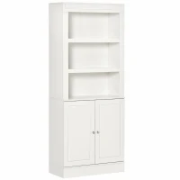 HOMCOM Kitchen Cupboard with 6-tier Shelving, Freestanding Storage Cabinet, Pantry Cupboard with 3 Open Compartments and Double-door Cabinet with Adjustable Shelves, White(m-10)