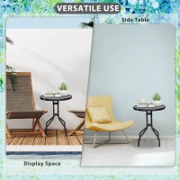 Outsunny Bistro Coffee Table Outdoor Tempered Glass Top Table Garden Round Dining Table - 60cm Diameter(m-5)