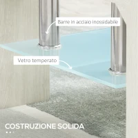 HOMCOM Tavolino da Caffè Moderno a 2 Livelli in Vetro e Legno, 90x50x42cm, Bianco(m-6)