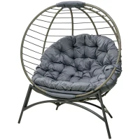 Outsunny Folding Rattan Egg Chair, Freestanding Basket Chair with Cushion, Bottle Holder Bag for Outdoor or Indoor, Grey(m-12)