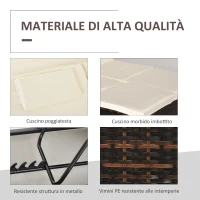 Outsunny Sdraio da Giardino Doppia con Tettuccio e Schienale 5 Reclinazioni, Lettino Prendisole in Rattan PE 196x137x31cm Bianco Crema(m-6)