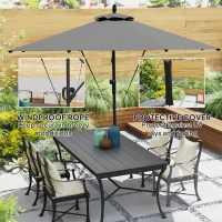 Outsunny 3(m) Garden Cantilever Parasol with Cover and Wind Protection Strap, Round Overhanging Umbrella with Crank Handle and Tilt, Banana Patio Umbrella for Outdoor Sun Shade, UPF50+, Grey(m-4)