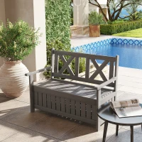 Outsunny 2-Seater Garden Storage Bench for Patio Wood Porch Decor Outdoor Seating, Charcoal Grey(m-8)
