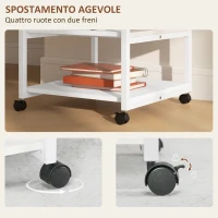 HOMCOM Carrello Porta Stampante a 3 Ripiani con 4 Ruote, Legno e Acciaio, 50x50x52.5cm, Bianco(m-5)