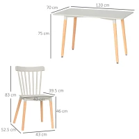 HOMCOM 5 Piece Dining Table Set with Beech Wood Legs, Space Saving Table and 4 Chairs for Small Kitchens, Grey(m-3)