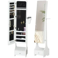 HOMCOM Armadio Portagioie con Specchio e Luci a LED Regolabili con Interruttore Touch, per Bracciali, Orecchini e Anelli(m-1)