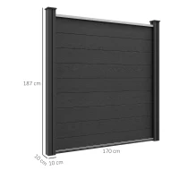 Outsunny Clôture de jardin occultant en WPC bois composite et aluminium extérieur avec pieds - modulable, 186L x 187H cm, gris(m-3)