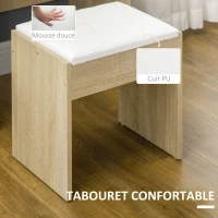 HOMCOM Ensemble de coiffeuse table de maquillage avec tabouret rembourré grand miroir + plusieurs étagères ouvertes + 4 tiroirs bois naturel(m-6)