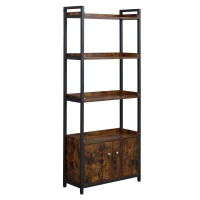 HOMCOM Mobile Libreria 4 Ripiani con Armadietto a 2 Ante, Libreria Scaffale in Stile Industriale per Casa e Ufficio, 75x30x180cm, Marrone(m-1)