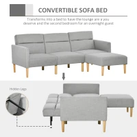 HOMCOM L Shape Sofa Bed Set, Linen Fabric Corner Sofa Bed with Rubber Wood Legs and Footstool, Light Grey(m-4)