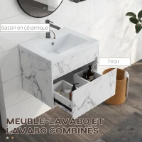 kleankin Meuble sous lavabo suspendu meuble de salle de bain avec bassin et tiroir design moderne 60 x 45,5 x 45 cm blanc(m-5)