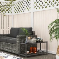 Outsunny Table d'appoint de jardin table basse rectangulaire en résine tressée plateau verre trempé dim. 80L x 30l x 40H cm gris(m-2)