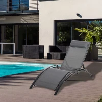 Outsunny Bain de Soleil transat de jardin chaise longue Design Contemporain inclinable Multi-Positions tétière Amovible Incluse alu textilène dim. 171L x 64l x 82H cm Gris(m-2)