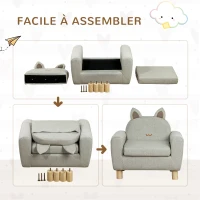 HOMCOM Fauteuil pour enfant canapé chaise enfant design scandinave grand confort avec oreille de chat piètement bois et tissu dim. 61l x 42P x 53H cm gris(m-6)