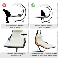 Outsunny Bain de Soleil transat Suspendu Chaise Suspendu Extérieur avec Pare-Soleil et Matelas Design Contemporain 194L x 117l x 192H cm Acier Polyester crème Noir(m-6)