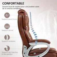 HOMCOM Chaise de bureau fauteuil de bureau avec fonction bascule roulettes pivotantes 360° 66 x 75,5 x 115,5-124,5 cm marron(m-4)