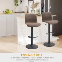 HOMCOM Lot de 2 tabourets de Bar Vintage réglable pivotant avec Repose-Pied PU Marron surpiqûre Orange(m-4)