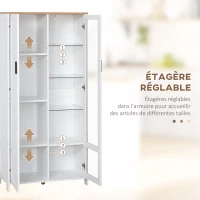 HOMCOM Buffet de cuisine armoire de cuisine meuble vitrine 7 étagères dont 3 étagères en verre 76 x 36 x 160 cm blanc(m-5)