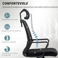 HOMCOM Sedia da Ufficio Ergonomica con Poggiatesta e Altezza Regolabili, Funzione Dondolo e Ruote, Nero(m-4)