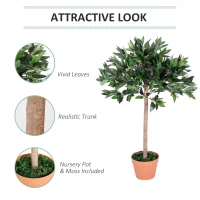 Outsunny 3ft Artificial Olive Tree Indoor Plant Greenery for Home Office Potted in An Orange Pot Set of 2(m-4)