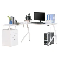 HOMCOM L-Shaped Computer Desk Table with Storage Drawer, Home Office Desk Corner Industrial Style Workstation for A4 Files 143.5 x 143.5 x 76cm, White(m-10)