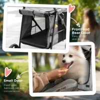 PawHut Pet Stroller for Medium Dogs Cat Pushchair Buggy Pram with 4 Wheels Safety Leash Zipper Doors Mesh Windows Storage Bag - Grey(m-7)