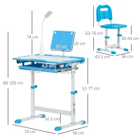 HOMCOM Kids Study Desk and Chair Set w/ Adjustable Height, Storage, Drawer, Blue(m-3)