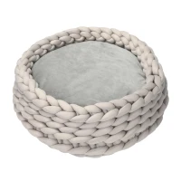 PawHut Panier pour chien et chat de 50 cm de diamètre effet tressé tricot - coussin amovible et lavable en Machine - beige(m-10)
