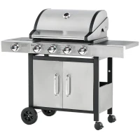 Outsunny Barbecue Gas con Coperchio e 5 Bruciatori da 15.2kW e 4 Ruote, 128x56x113cm(m-10)