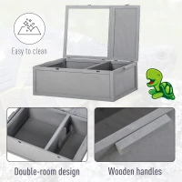 PawHut 94 cm Wooden Tortoise House Turtle Habitat Small Reptile Cage Enclosure with Two Room Grey(m-5)