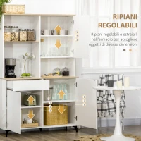 HOMCOM Dispensa Cucina in Truciolato e MDF con Ripiani Aperti, Armadietti e Cassetto, 119x41x180 cm, Bianco(m-6)
