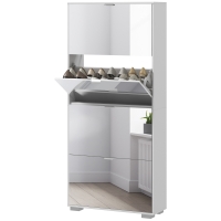 HOMCOM Meuble à chaussures 2 en 1 façades miroir 4 portes abattants, étagères réglables, jusqu'à 24 paires, 76l x 26P x 168H cm