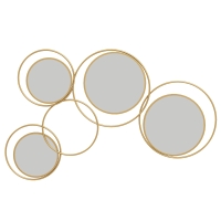 HOMCOM Espejo Decorativo de Pared de Metal 3D Decoración con 4 Espejos Redondos para Salón Dormitorio Pasillo 110x68 cm Dorado