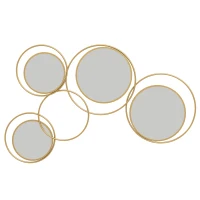 HOMCOM Espejo Decorativo de Pared de Metal 3D Decoración con 4 Espejos Redondos para Salón Dormitorio Pasillo 110x68 cm Dorado(m-1)