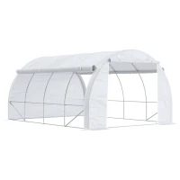 Outsunny Serre de jardin serre tunnel 12 m² avec porte, parois latérales enroulables 8 fenêtres acier PE  4 x 3 x 2 m blanc(m-10)