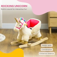 AIYAPLAY Kids Rocking Horse with Realistic Sounds, Safety Belt, Wooden Base, for Ages 18-36 Months, Cream White(m-4)