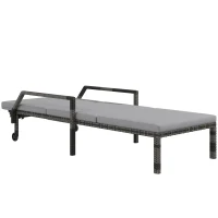 Outsunny Outdoor Sun Lounger, Rattan Wicker Chaise Recliner with 5-Level Adjustable Backrest and 2 Wheels(m-11)