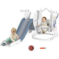 AIYAPLAY Space-Themed Kids Slide and Swing Set, with Basketball Hoop, Blue(m-1)