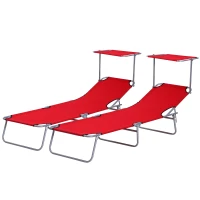 Outsunny Lot de 2 Transats Bain de Soleil Pliable Chaise Longue Pliante Grand Confort Dossier Inclinable Pare-Soleil réglable(m-10)