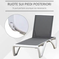 Outsunny Lettino Prendisole con Schienale Reclinabile e Rotelle Posteriori, 195x67.5x33 cm, Grigio e Bianco(m-6)