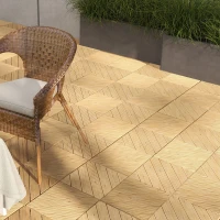 Outsunny 27 Pcs Wooden Interlocking Decking Tiles, 30 x 30 cm Anti-slip Outdoor Flooring Tiles, 0.81㎡ per Pack, All Weather Use for Patio, Balcony, Terrace, Hot Tub, Yellow(m-2)