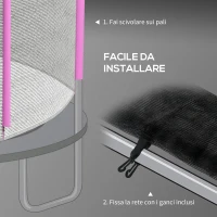 SPORTNOW Rete di Protezione per Trampolini a 6 Pali con Ingresso con Cerniera, in PE, Ø305x180 cm, Nero e Rosa(m-6)